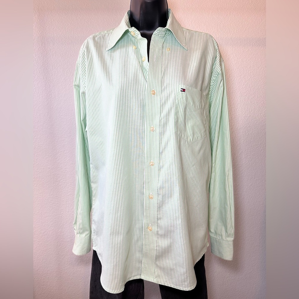 Tommy Hilfiger Green Striped Button Up Shirt - Picture 2 of 10